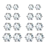 JewelrieShop Hypoallergenic Nickel-free Lead-free Stud Earrings, Stainless-steel Round Cubic Zirconia Men Earrings