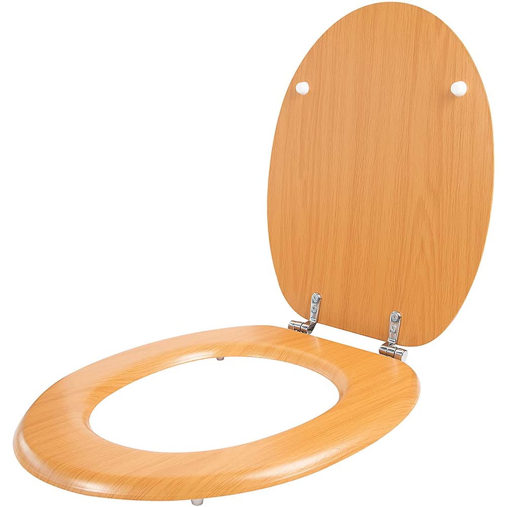 Anika 92439 Pine Effect Toilet Seat/Chrome Hinges/Easy Installation / 43cm x 37.5cm