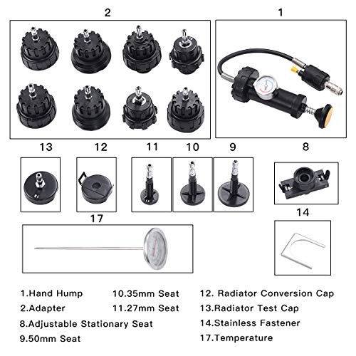 Goplus 18pcs Universal Radiator Pressure Tester, Pump Type Cooling System Kit for Universal Vehicles