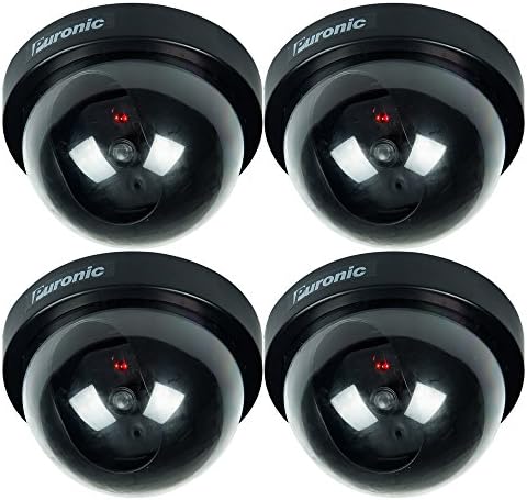 Puronic Bullet Dummy Fake Surveillance Security CCTV Dome Camera Indoor Outdoor with one LED Light + Warning Security Alert Sticker Decals (4 Pack Dome, Black)