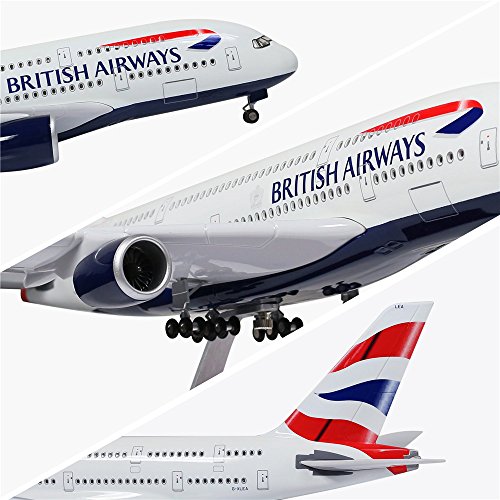 24-Hours 18” 1:160 Scale Diecast Plane Model Britain A380 Airplane Collection with LED Light(Touch or Sound Control) for Decoration or Gift - Thumbnail 5