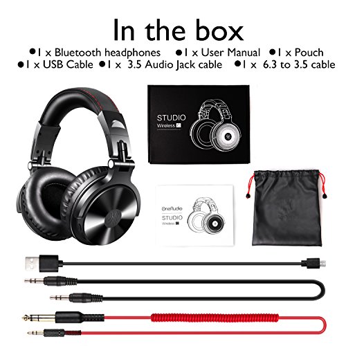 Wireless/Wired Over Ear Headsets, 30 Hrs Stereo Bluetooth Headphones with 3.5mm 1/8" Male to 6.3mm 1/4" Male Cable for DJing, Foldable Headset with Deep Bass, 50mm Neodymium Drivers for PC, Phone