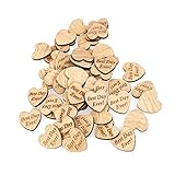 ULTNICE 50pcs Wooden Heart with Best Day Ever Pattern Log Slices DIY Crafts for Wedding Party Embellishment
