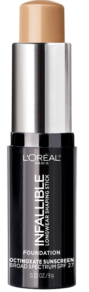 L'Oreal Paris Makeup Infallible Longwear Foundation Shaping Stick, Up to 24hr Wear, Medium to Full Coverage Cream Foundation Stick, 408 Tan, 0.32 Ounce