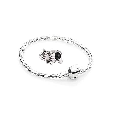 Charms Silber Elefant - 1 Armband und 1 Anhänger Edelstahl Starter Set Angebot - Damen Schmuck für bettelarmband Pandora Styl
