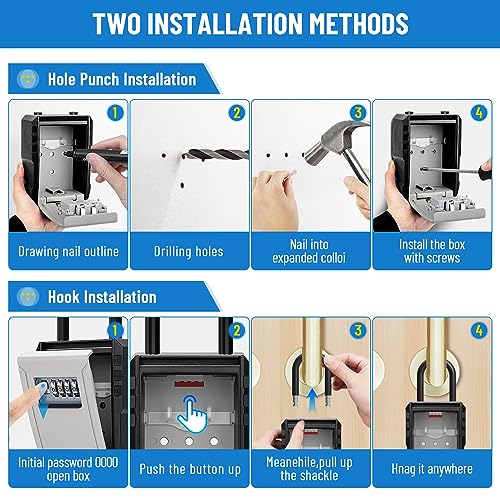 NEWIROVE Key Safe Large Key Box with Hook Waterproof Key Safe for Home, School, House for Rent, Grey