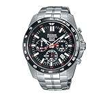 Pulsar Men's On The Go Solar Chronograph Silvertone Watch with Black Dial