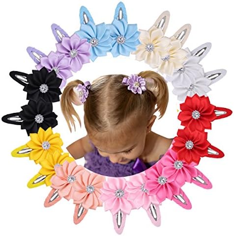 Set of 10 Pair 20pcs Toddlers Baby Girls Kids Teen Lined Hair Bows Flower Clips