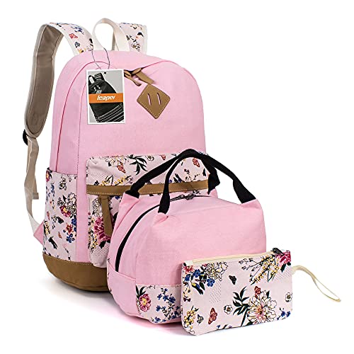 Leaper Floral Laptop Backpack Bag Daypack bag Lunch Bag Purse Pink
