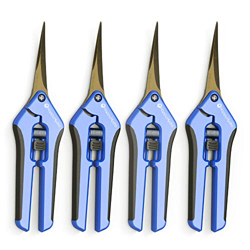 Happy Hydro - Trimming Scissors - Curved Tip - Titanium Coated Blades with Spring-Loaded Comfort Grip Handles - 4 Pack
