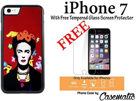 iPhone Case Beautiful Frida Portrait Rubber Black Phone Case For Apple iPhone 7 With Free .33 mm Premium Tempered Glass Screen Protector by Casematic