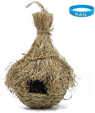 KAIL Natural Birdhouse bird houses,Wild Bird Nest,Hanging Grass Weave Rope Pocket with Roof Pine (Grass-L)