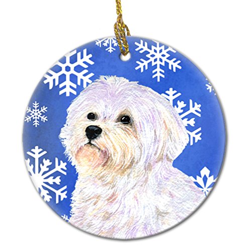Caroline's Treasures SS4619-CO1 Maltese Winter Snowflakes Holiday Christmas Ceramic Ornament, Multicolor