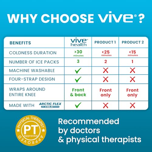 Vive Knee Ice Pack Wrap - Cold/Hot Gel Compression Brace - Heat Support Strap for Arthritis Pain, Tendonitis, ACL, Athletic Injury, Osteoarthritis, Women, Men, Running, Meniscus and Patella Surgery