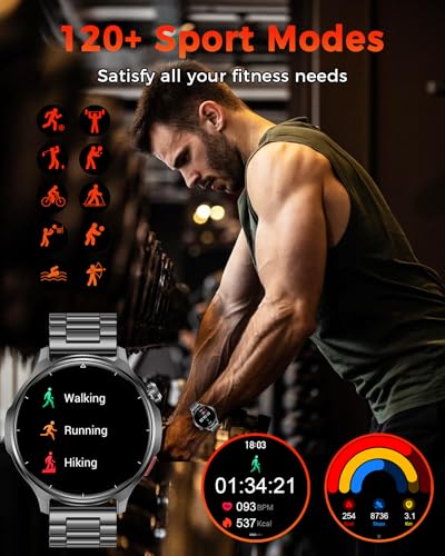 Military Smart Watch for Men-1000mAh Battery, 2 Straps, 1.52" HD Rugged Smartwatch with BT Calling, 120+ Sports Modes, Heart Rate Sleep Monitor, IP68 Waterproof Fitness Tracker for Android iOS, Black
