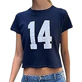 Summer Crop Top Number 14 Fitted Tee Jersey Short Sleeve Y2k Shirt Graphic Baby Tee Women
