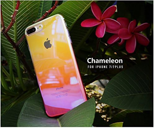 iPhone 7 Plus Case,[With Tempered Glass Screen Protector]iPhone 7 Plus Cover Gradient pink Colorful Clear Shell Slim Case Translucent Impact Resistant Bumper Case Protective Shell (red for 5.5)