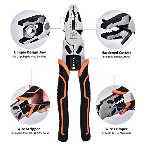 9'' Lineman Pliers 4 in 1 Combination Pliers with Wire Stripper Crimper