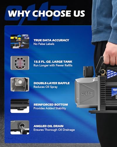 Orion Motor Tech Bomba de vacío A2L, 3.5 cfm 1/4 hp Bomba de vacío de una sola etapa a prueba de chispas para R1234yf R32 R134a R22 R410A con vacío 15 micrones Ultimate, Bomba de vacío Auto HVAC