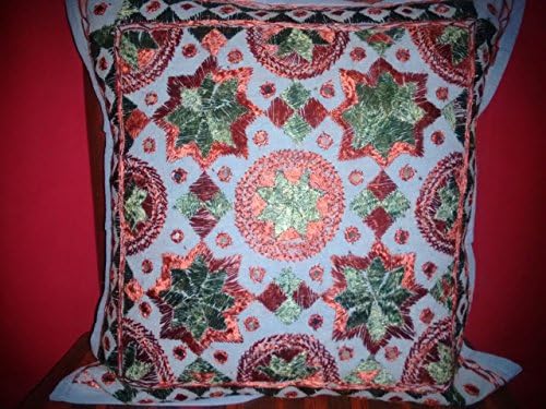 Rajasthankrafts Exotic Indian Ethnic Kantha Miror work Decorative Pillow Cushion Cover approx Size 18 X 18 Inches CC09