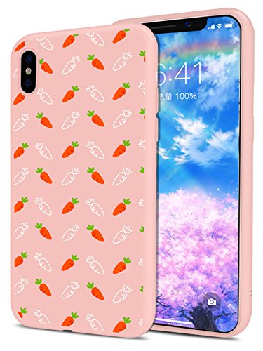 MAYCARI Soft Silicone iPhone X Case Full Protective with Carrot Pattern Print Ultra Silm Rubber Drop Protection for Apple 10 Cover for Women and Girl