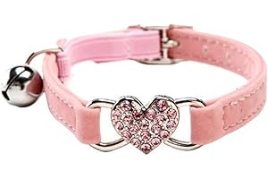 CHUKCHI Heart Bling Cat Collar with Safety Belt and Bell 8-11 Inches(Pink)