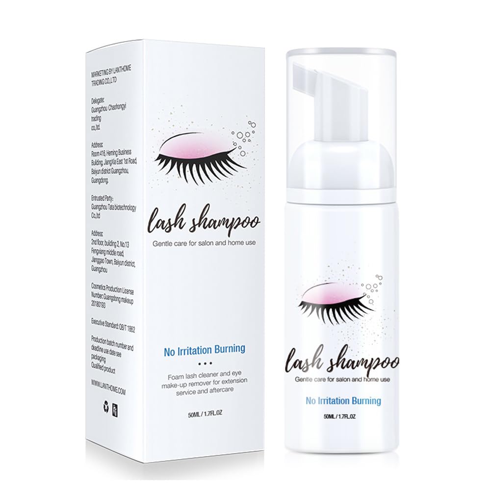 Kybbe Eyelash Shampoo removes makeup residue & mascara,Eyelash Cleanser 50ml Professional Eyelash Extension Cleaner Shampoo Tool for salon and home use (Eyelash Cleanser Foam + Brush)