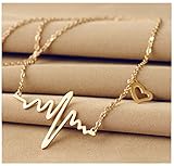 bestpriceam New Women EKG Necklace Heartbeat Rhythm with Love Heart Shaped