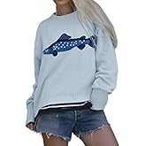 CHARTOU Women Fashion Crew Neck Rib Knit Crucian Carp Graphic Oversized Y2k Pullover Sweater Jumper