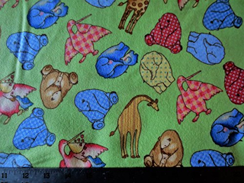 Lullaby Green with Elephants and Bears Flannel Northcott Cotton Fabric F3920-65