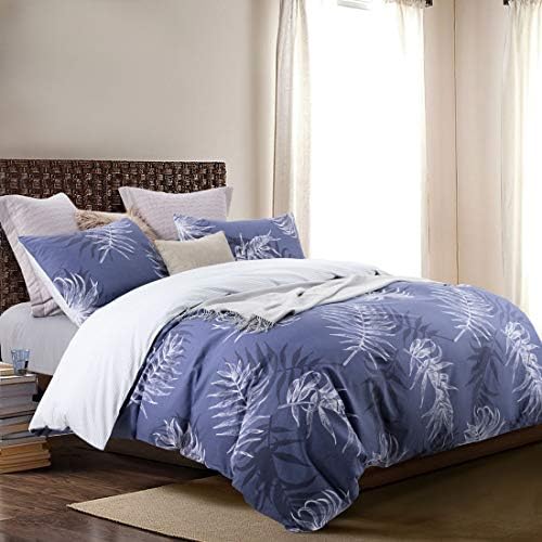 ATsense Duvet Cover Queen, 100% Cotton, Botanical Bedding Sets White Leaves, 3-Piece, Ultra Soft and Easy Care, Simple Fashion Style Bedding Set (Q003ZFQY)