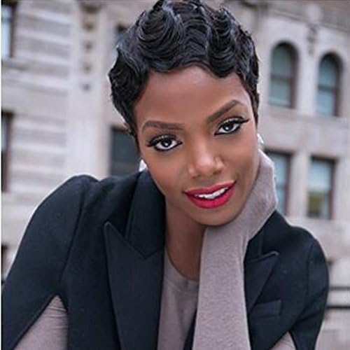 Short Curly Synthetic Wigs For Black Women Short Black African American Wigs Women Heat Resistant Synthetic Hair (BLACK)