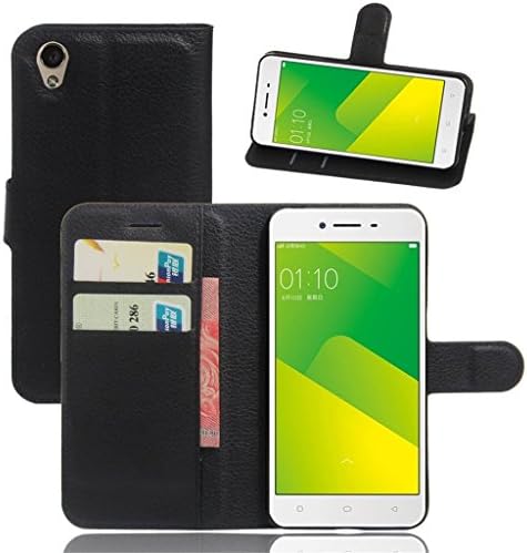 HYAIT [Card Slots] [Stand View] Premium Litchi Texture PU Leather Holster Magnetic closure Folio Flip Wallet Case Cover for Oppo A37 A37M [Black] A-01-Black