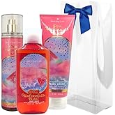 Bath & Body Works PINK WATERMELON BLAST - 3pc bundle - Fine Fragrance Mist, Ultimate Hydration Body Cream and Shower Gel Gift Set w/ a Blue Bow - LIMITED EDITION