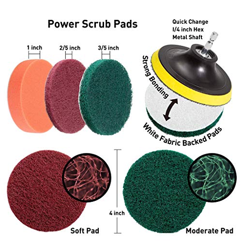 Gotian 14PCS Drill Brush Attachments Set Green Scrub Pads Sponge Power Scrubber Brush - Clean Your Bathtub, Grout, Upholstery, Bathroom Surface, Floor, Tile, Shower, Toilet and Carpet (Green)