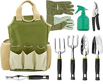 Vremi 9 Piece Garden Tools Set - Gardening Tools with Garden Gloves and Garden Tote - Gardening Gifts Tool Set with Garden Trowel Pruners and More - Vegetable Herb Garden Hand Tools with Storage Tote