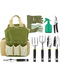 Vremi Juego de 9 herramientas de jardín Herramientas de jardinería con guantes de jardín y bolsa de jardín Juego de herramientas de jardinería con paletas de jardín y más Herramientas de mano de jardín de hierba vegetal con bolsa de almacenamiento