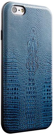 Apple iPhone Crocodile Skin Case, kasima Crocodile Alligator Skin Luxury PU Leather Protective Case Cover (iPhone 6/6S Blue)