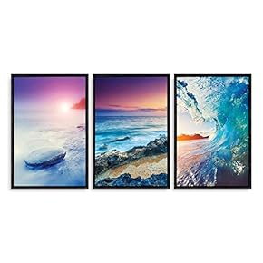 Framed Canvas Wall Art - Romantic Beach - Canvas Prints Home Artwork Decoration for Living Room,Bedroom - 16"x24"x3 Panels
