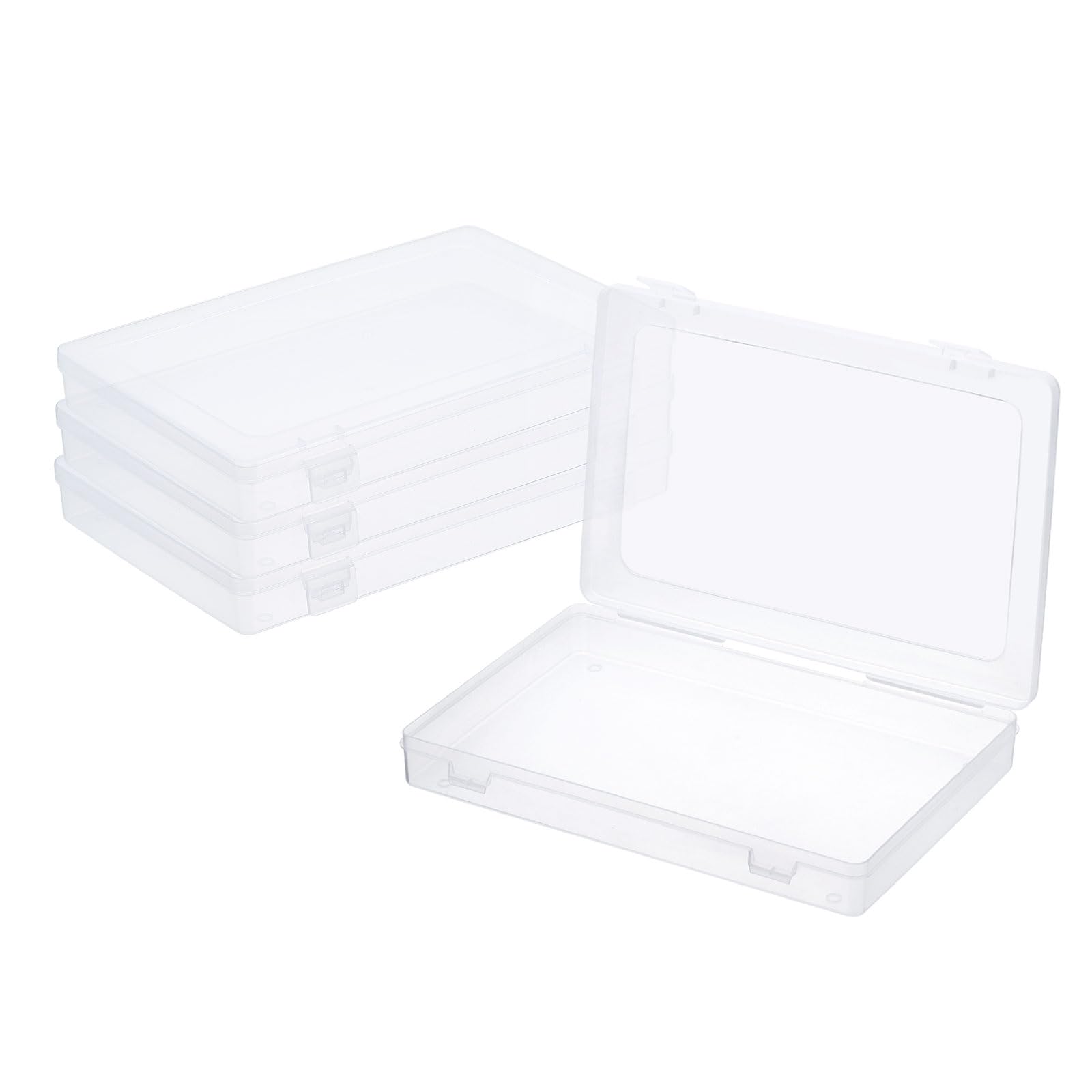 PATIKIL 9x6x1.2inch Clear Storage Box with Hinged Lid, 4Pack Plastic Stackable Rectangle Organizer Container for Beads Jewelry Small Items Art Craft Projects