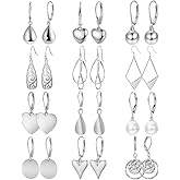 12 Pairs Gold Silver Heart Dangle Earrings Teardrop Earrings for Women Waterdrop Lightweight Circle Disc Coin Geometric Flat Brushed Drop Hypoallergenic Earrings Jewelry Gifts