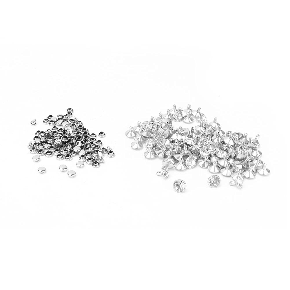 Rhinestones Rivet Tack, Crystal Inlay Tubular Metal Studs 100pcs Rapid Rivets for Leather 100pcs Rapid Rivets for Leather Clothing Shoes Bags