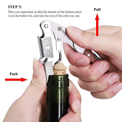 GoBetter Wine Opener with 2 Separate Wine Foil Cutters (Black & Red), Professional Waiter's Corkscrew, Beer and Soda Bottle Opener Functional Gift for Wine Lovers (Natural Rosewood)