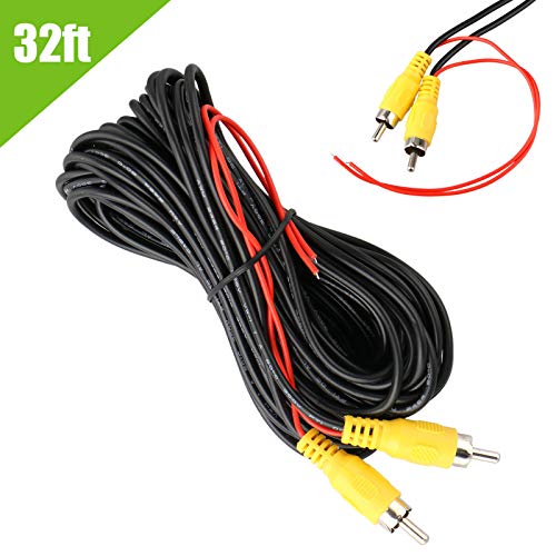 EEEKit 32FT Car Video RCA Extension Cable, Weatherproof Auto Rear View Backup Camera Detection Video Wire for Truck, Camper, Trailer