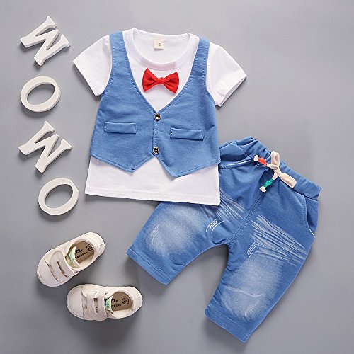 Sharemen Toddler Baby Boys Gentleman Outfits Short Sleeve T-Shirt Pants (White, 12-24 Months)