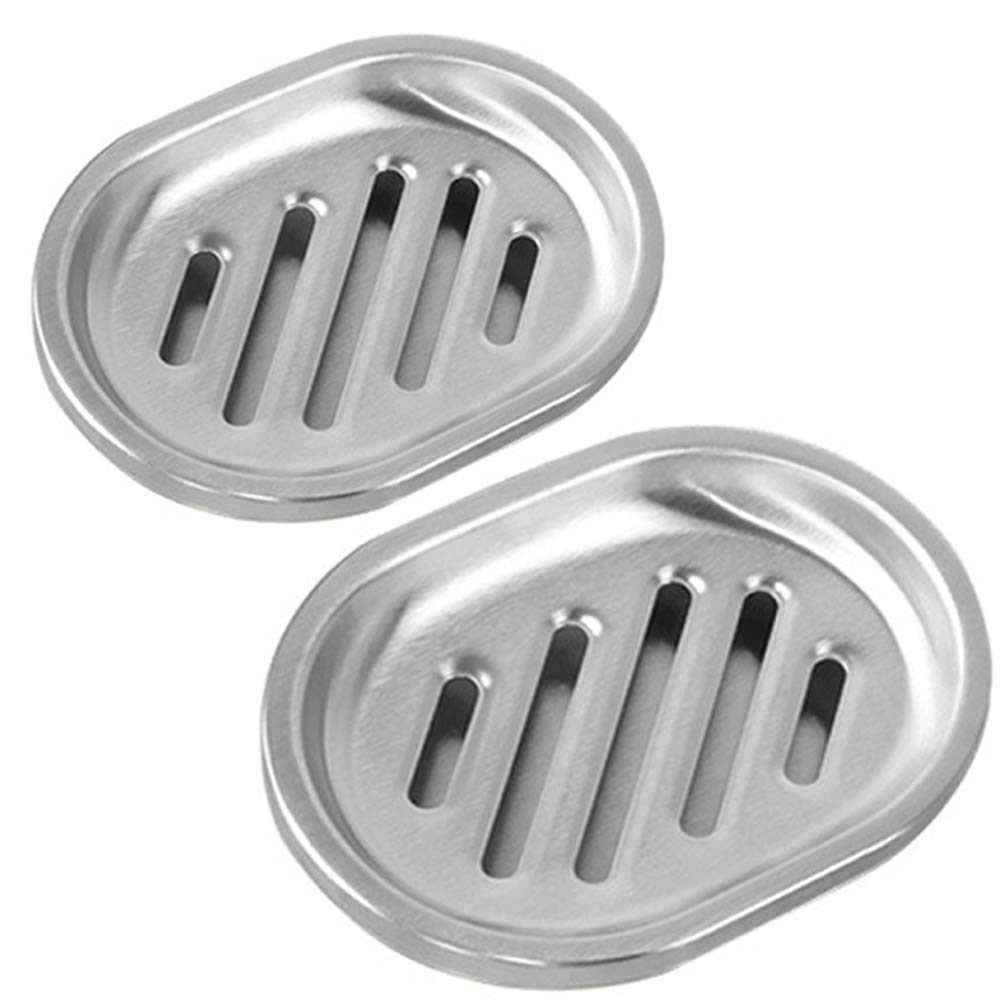 Kaxich 2 Pack Soap Dish, Stainless Steel Soap Holder Drainer Double Layers Sponges Storage Tray Plate for Bathroom and Kitchen