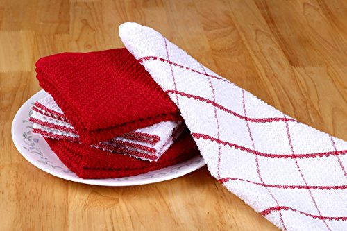 Terry Cotton Dishcloth Set of 8 ( 12 x 12 Inches ) , Red , 100 % Cotton , Highly Absorbent Kitchen Dish Towels , Machine Washable By CASA DECORS - Thumbnail 4