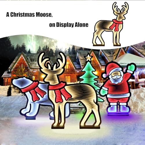 Christmas Decoration Outdoor 3D Christmas Reindeer Lighted Set with Lights Large Reindeer Family with a Standing Base for Yard Patio Lawn Garden Party Decor 42.5 * 7 * 60 cm (Christmas Reindeer)