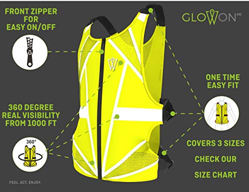 Reflective Running Vest | Reflective Gear for Running, Cycling, Jogging, Walking, Motorcycle | Adjustable Safety Vest | Front Zipper | Back Pocket | Bonus Set of 2 Adjustable Bands, for Men and Women