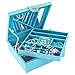 SMONET Huge Jewelry Box Organizer 28 Section Classic Holder 2 Layers - Women Girls Teens Storage Case for Earring Ring Necklace Bracelet Watch PU Leather with Lock Large Mirror Blue
